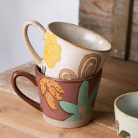Ensemble de tasses à café en céramique, design fantaisie, fabrication artisanale, motif floral unique, cadeau personnalisé