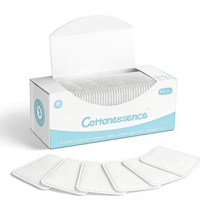 Tampons démaquillants carrés en <span class=keywords><strong>coton</strong></span> triple couche 7,5 x 7,5 cm, double face, sans peluches, dégraissés, en boîte, vente en gros - Product Image 1