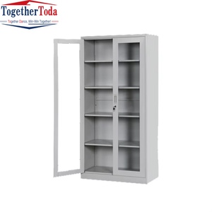 Solution de rangement durable au design moderne personnalisé, armoire de classement à double porte en métal ou en bois avec verre pour la maison, le bureau ou l'école - Product Image 3