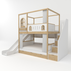 Letto a Castello <span class=keywords><strong>per</strong></span> Bambini con Scivolo e Scale con Vano Contenitore, Misura Queen, Arredamento <span class=keywords><strong>per</strong></span> <span class=keywords><strong>Camera</strong></span> da Letto con Mensola e Ringhiera - Product Image 4