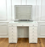 Runwood Coiffeuse de luxe blanche ultra-brillante avec miroir en cristal et éclairage LED, 13 tiroirs, pour chambre à coucher