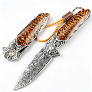 Cuchillo Plegable de Lujo con Núcleo de Acero Damasco VG10, Mango de Madera de Serpiente, Bolster Grabado, Cuchillo de Bolsillo Táctico para Supervivencia al Aire Libre, Regalo EDC - Product Image 1