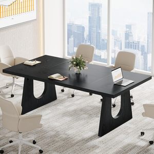 Juego de 2 Piezas de Mesa de Conferencia Negra Rectangular, <span class=keywords><strong>Escritorio</strong></span> de Reuniones de Oficina, Mesa de Reuniones Moderna de Madera para Sala de Juntas para 6-8 Personas - Product Image 4