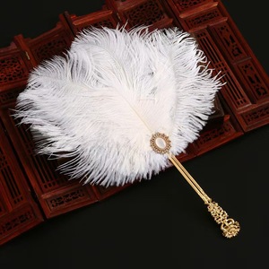 Teint personnalisé grands oiseaux africains Burlesque fête à main artisanat bleu blanc plumes d'autruche de mariée ventilateur pour la <span class=keywords><strong>danse</strong></span> de mariage - Product Image 5