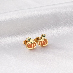 Pendientes de Calabaza Esmaltados de Colores para Niños, Chapados en Oro de 18k, de Acero Inoxidable, Lindos, Venta al por Mayor, Joyería Infantil Personalizada, Gran Oferta - Product Image 2