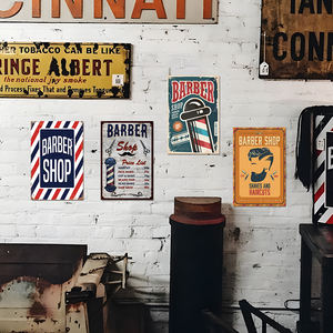 Carteles de hojalata personalizados, decoraciones de barbería, placas de Metal de corte de pelo para colgar en la pared Retro Vintage, <span class=keywords><strong>cueva</strong></span> de hombre con precio de fábrica - Product Image 5
