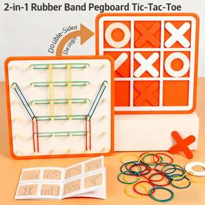Tablero de uñas dos en uno de educación temprana para niños, tablero de mosaico de uñas Tic-tac-toe, juguetes educativos de enseñanza de doble cara dos en uno - Product Image 2