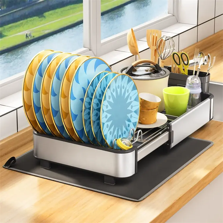 Aluminum Dish Rack Drain Basket Dish Drying Sink Rack Wholesale New Product Ideas 2022 Home and Kitchen with Drainboard & Spout