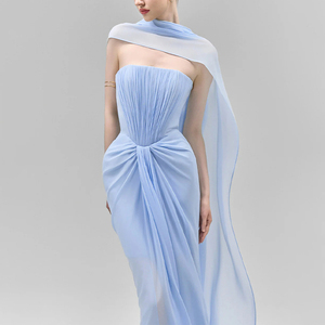 ZYHT 73548 <span class=keywords><strong>Abito</strong></span> da Sera Lussuoso Senza Spalline, Elegante Vestito Lungo in Chiffon Plissettato <span class=keywords><strong>con</strong></span> <span class=keywords><strong>Mantella</strong></span> Drappeggiata, Sexy <span class=keywords><strong>Abito</strong></span> da Festa <span class=keywords><strong>con</strong></span> Drappeggio a Linea A - Product Image 2