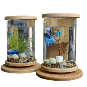 Unieke Revolving Desktop 360 Graden Fish Tank Met Glas Vierkante Jar Fish Tank Aquarium Voor Home Office Decoratie