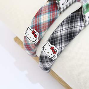Genuine Sanrio Fabric Hair Hoop Korean Style Fashion Cute Cartoon Kt Cat Plaid <strong>Headband</strong> <strong>Hello</strong> <strong>Kitty</strong> Girl Gift Hair Accessories - Product Image 3