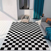 Alfombra Moderna Suave de Pelo Largo con Diseño Rectangular de Tablero de Ajedrez y Damas, Hecha a Máquina, Lavable, para Sala de Estar y Uso Hotelero