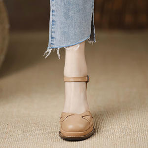 รองเท้าเจ้าสาวแบบสวมสไตล์แมรี่เจนสำหรับผู้หญิง คอลเลคชั่นฤดูใบไม้ร่วง-ฤดูร้อน ปี 2026 ส้นหนา ระบายอากาศได้ดี สายไขว้ หนังแท้ - Product Image 5