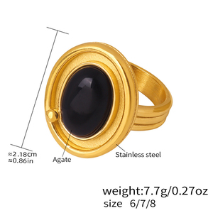 طقم قلادة وخاتم من الفولاذ المقاوم للصدأ مطلي بالذهب عيار 18 قيراط غير قابل للصدأ، تصميم كلاسيكي أنيق، هدية عصرية للنساء - Product Image 6