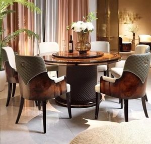 Bộ bàn ăn tròn 6 chỗ ngồi có thể tùy chỉnh, chất liệu gỗ đàn hương đen, có trung tâm xoay, thích hợp cho nhà bếp và phòng khách - Product Image 3