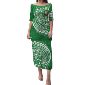 Venta al por mayor Samoan Logo vestido estampado bajo demanda polinesio tatuaje patrón Puletasi OEM Hawaii y <span class=keywords><strong>Tonga</strong></span> Dropshipping vestidos de mujer - Product Image 6