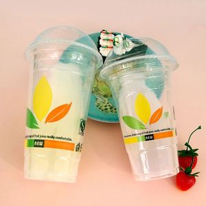 32Oz Disposable Plastic Cup Custom Logo Print Vaso Plastico PET Cups Smoothie Cups With Flat Lid And Straw