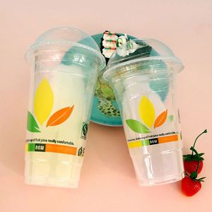 32Oz חד פעמי פלסטיק כוס מותאם אישית לוגו הדפסת Vaso Plastico PET כוסות כוסות שייק עם שטוח מכסה וקש