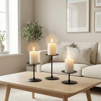 Ensemble de bougeoirs en métal noir mat pour bougies pilier, pour Noël et mariage