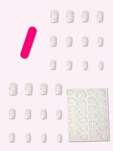 Vente en gros de faux ongles Temooi, couverture complète, style français, pressés, colle, forme carrée, blanc, angulaire, en ABS, 24 pièces, pour les doigts - Product Image 5