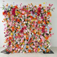 Dekorasi Latar Belakang Pernikahan 8ft X 8ft, Panel Dinding Bunga Pink, Gulungan 3D, Latar Belakang Dinding Bunga Mawar Sutra Buatan untuk Acara Pesta