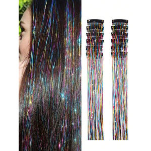 Extensions de cheveux laser colorées à clipser, 20 pouces, lisses, résistantes à la chaleur, style 1, lot de 12 mèches pour concerts - Product Image 4