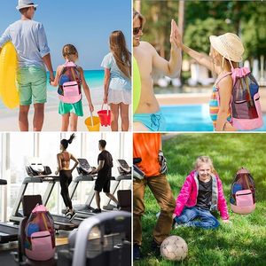 Large Capacity Mesh Beach <b>Toy</b> Backpack Kids Portable <b>Swim</b> Gear Storage Bag with Front Pocket - Product Image 6