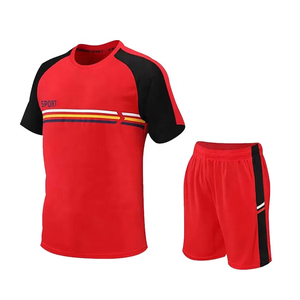 Conjunto Deportivo para Hombre, Pantalones Cortos a Rayas Rojas y Negras, Cuello Redondo, Secado Rápido, Poliéster, Ropa Deportiva para Todas las Temporadas, Corte Regular - Product Image 6