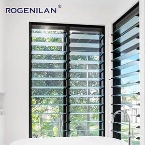 Rogenilan Stores à persiennes en verre trempé givré à cadre en aluminium noir Ventilation <span class=keywords><strong>électrique</strong></span> réglable Volets verticaux à persiennes - Product Image 1