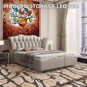 Muebles de dormitorio de lujo italianos para el hogar, venta al por mayor, camas modernas de <span class=keywords><strong>madera</strong></span> de metal dorado con <span class=keywords><strong>cabecero</strong></span> de cuero tamaño King y sábanas - Product Image 3