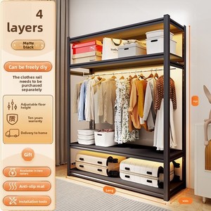 Armoire et porte-manteau sur pied en bambou multicouche pour la chambre à coucher, rangement à domicile - Product Image 6