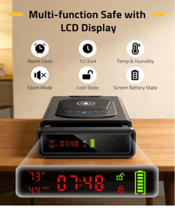 Coffre-fort à empreintes digitales avec charge sans fil pour montre et téléphone, lumière LED réglable pour table de chevet à domicile RG-WX001 Advance - Product Image 6