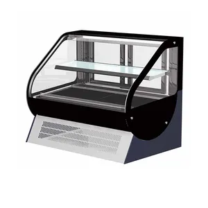 Коммерческая изогнутая стойка для тортов с черной поверхностью, дисплей для десертов, охладитель, кондитерская витрина для хлебобулочного ресторана
