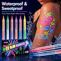 Marqueurs temporaires fluorescents UV double pointe double couleur, résistants à l'eau et lavables, pour tatouages et peinture faciale en fête - Stock usine