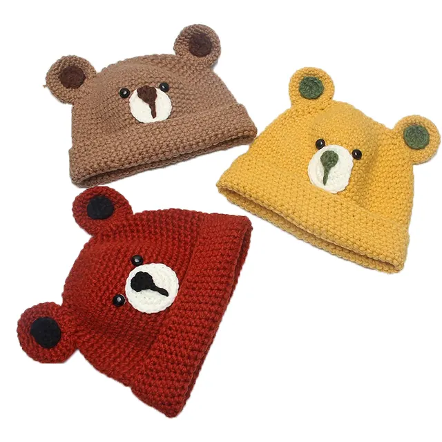 어린이와 학생을위한 맞춤형 가을과 겨울의 날 손으로 뜨개질 한 귀여운 곰 귀 니트 모자