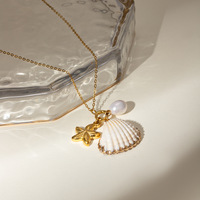 Collier de perles d'eau douce en coquillage blanc pour femme, avec pendentifs et breloques personnalisés en acier inoxydable 316 massif, bijoux tendance