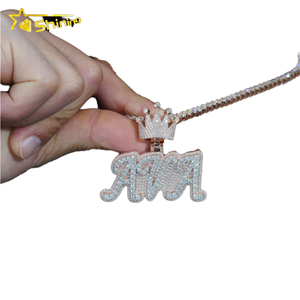 Ensemble collier chaîne tennis avec pendentif couronne en argent sterling 925 plaqué or rose brillant, serti de moissanite VVS 3D glacée, style hip-hop populaire - Product Image 4