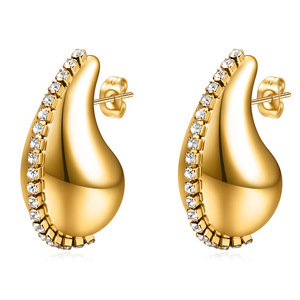 Pendientes de gota de 20 mm con circonita de una sola fila, acero inoxidable, con tachuelas de oro de 18 quilates para mujer, pendientes colgantes de moda para fiesta. - Product Image 5