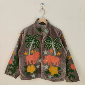 Veste en velours Suzani, style bohème, brodée de fleurs, veste tribale ouzbek artisanale, vêtement extérieur artistique - Product Image 1