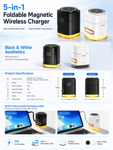 <span class=keywords><strong>Cargador</strong></span> <span class=keywords><strong>Inalámbrico</strong></span> Magnético Plegable 5 en 1 HYTO, Estación de Carga con Rotación Automática y Cable USB-C Retráctil de 65W para Laptop - Product Image 3