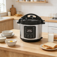 Cuisinière électrique à pression multifonction 12-en-1 en acier inoxydable avec contrôle numérique 6L, écran LED, revêtement antiadhésif et tasse doseuse pour la maison