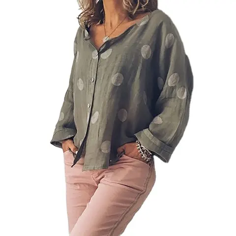 Große Größe Frauen XXXL Lose Langarm Einreihige Bluse Neuheiten Damen Dot Printed Freizeit Lazy Cardigan Shirts