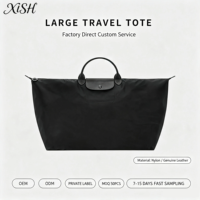 Sac de voyage grand format pour achats groupés, en nylon imperméable avec garniture en cuir véritable, idéal pour les courts séjours d'affaires