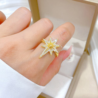 Bague ajustable en laiton étoile à huit branches style dessin animé minimaliste pour femme et couple, certifiée GRA, électroplaquée