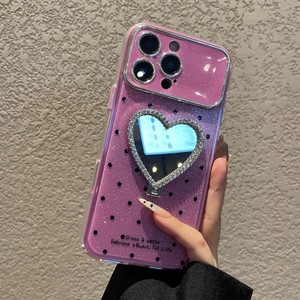 Funda de teléfono con espejo y soporte de diamantes en forma de corazón con puntos de brillantina, a la última moda, para iPhone 13 14 15 16 17 Pro Max, para chicas. - Product Image 6