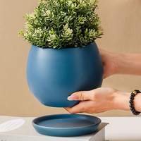 Vente en gros Cactus Succulent Pots de fleurs modernes Mini jardinière intérieure ronde en céramique Pots de jardin avec plateau
