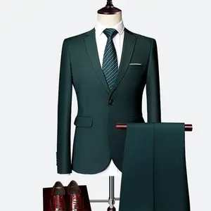 新款纯色单排扣西装商务婚宴绅士两件套男士商务套房