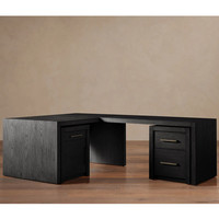 Table d'angle moderne en chêne noir avec poignées en laiton pour bureau en L et mobilier d'intérieur de bureau d'étude