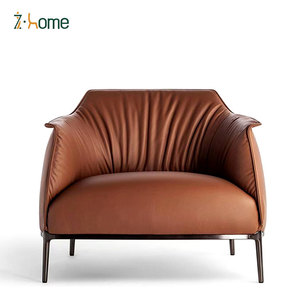 เก้าอี้เลานจ์สีน้ำตาลสำหรับโรงแรมที่พักแขนหนังแท้ทนทานดีไซน์แบบอิตาลีสำหรับโรงแรมวิลล่าห้องวาดภาพสำนักงาน - Product Image 2