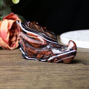Statue de tête de dragon en agate noire et rouge naturelle Crystalhola, style bohème, sculptée, artisanat en pierre Feng Shui, décoration d'intérieur, 10 cm - Product Image 4